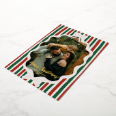 遊び心のある手描きレトロな赤と緑のリボンの蝶結び 箔シーズンカード (回転した状態)