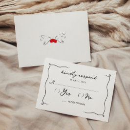 遊び心のある手書きのチェリーピンクの結婚式 エンクロージャーカード