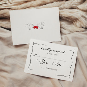 遊び心のある手書きのチェリーピンクの結婚式 エンクロージャーカード