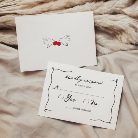 遊び心のある手書きのチェリーピンクの結婚式 エンクロージャーカード