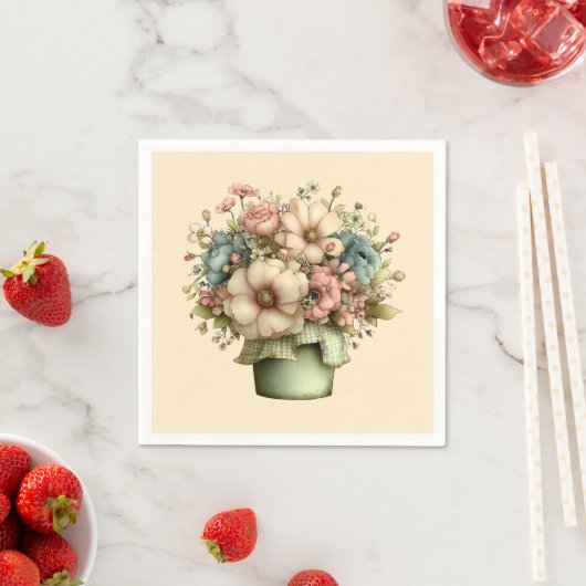 遊び心のある植木鉢の花がかわいい スタンダードカクテルナプキン (インサイチュ)