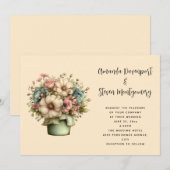 遊び心のある植木鉢の花 ウェディング 招待状 (正面/裏面)