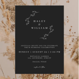 遊び心のある植物的ミニマルスクリプトシンプルブラック 招待状
