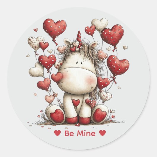 遊び心のある水彩ユニコーン愛ステッカー ラウンドシール (正面)