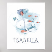 遊び心のある水彩画のクジラと魚たち ポスター (正面)