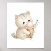遊び心のある水彩画の可愛い子猫がアイスクリームを食べている ポスター (正面)