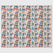 遊び心のある水彩画の本のライブラリー 読書 ラッピングペーパー (フラット)