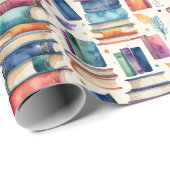 遊び心のある水彩画の本のライブラリー 読書 ラッピングペーパー (ロールコーナー)