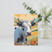 遊び心のある牛とカラフルな丘 ポストカード (スタンド正面)