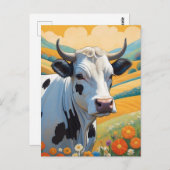 遊び心のある牛とカラフルな丘 ポストカード (正面/裏面)