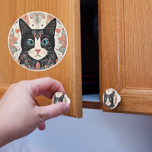 遊び心のある猫 セラミックノブ