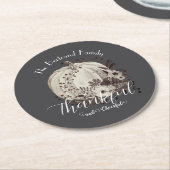 遊び心のある秋のカボチャ感謝祭モノクローム ラウンドペーパーコースター (アングル)