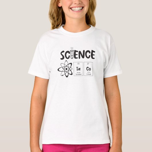 遊び心のある科学 TaCo タイポグラフィー Tシャツ (正面)