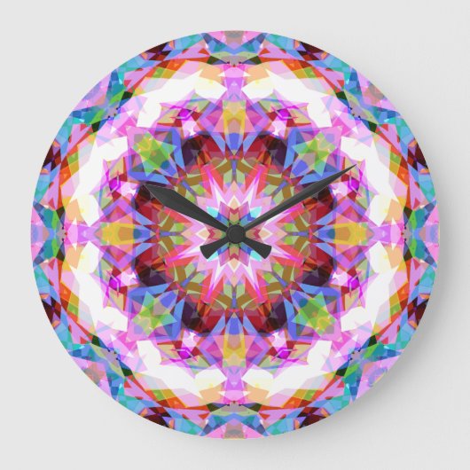 遊び心のある紫青ピンクカラフルパターン ラージ壁時計 (正面)