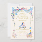 遊び心のある結婚カップル イタリアンスクーター 招待状 (正面)