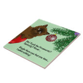 遊び心のある緑のかわいいクリスマスの茶トラ 猫のユーモア タイル (側面)