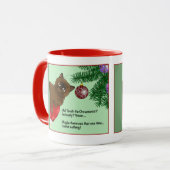 遊び心のある緑のかわいいクリスマスの茶色い猫のユーモア マグカップ (正面左)