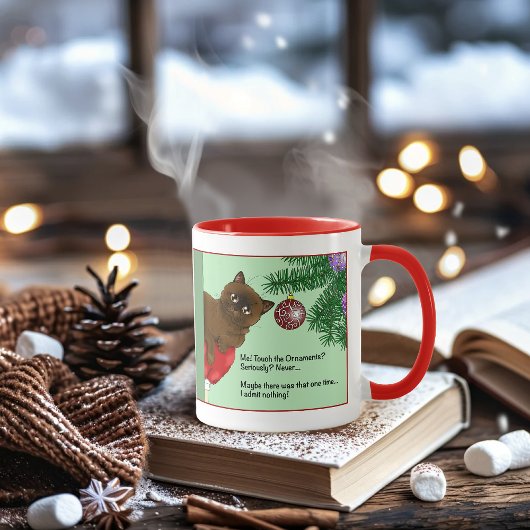 遊び心のある緑のかわいいクリスマスの茶色い猫のユーモア マグカップ
