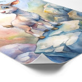 遊び心のある羊の水彩画、かわいい自然のイラスト ポスター (角)