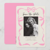 遊び心のある芍薬の写真リボン　セーブ・ザ・デート セーブザデート (正面/裏面)