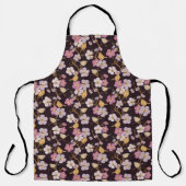 遊び心のある花と鳥のトレイル - 黒/赤 エプロン (正面)