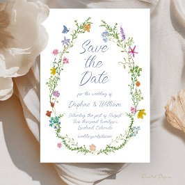 遊び心のある花のデザインの結婚式のご案内カード セーブザデート