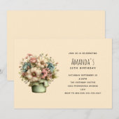 遊び心のある花のプランター ポット 誕生日 招待状 (正面/裏面)