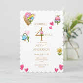 遊び心のある花の4歳誕生日パーティー 招待状 (スタンド正面)