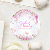 遊び心のある花模様の藤の蝶の誕生日 ラウンドシール