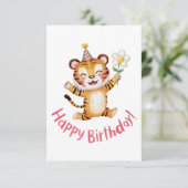 遊び心のある虎の誕生日デザイン（デイジー付き） サンキューカード (スタンド正面)
