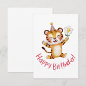遊び心のある虎の誕生日デザイン（デイジー付き） サンキューカード (正面/裏面)