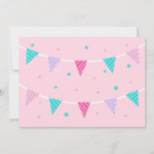 遊び心のある虹のユニコーン ピンク 5歳の誕生日 招待状 (裏面)