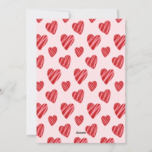 遊び心のある赤いハートのバレンタインデー ピンクの写真 シーズンカード (裏面)