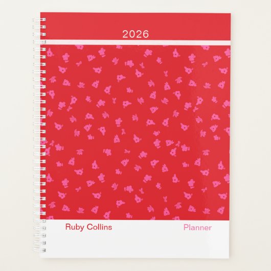 遊び心のある赤いモダンな花 プランナー手帳 (正面)