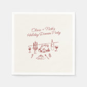 遊び心のある赤い手描きのクリスマスディナーパーティー スタンダードカクテルナプキン (正面)