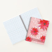 遊び心のある赤い花とくるくる葉のデザインに名前を入れて ピンク ノートブック (内部)