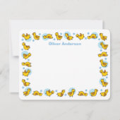 遊び心のある赤ちゃんあひるちゃん ブルー ベビーシャワー サンキューカード (正面)