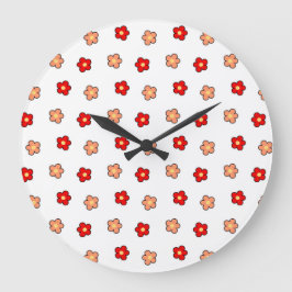 遊び心のある赤と白の花のレトロな花柄デザイン ラージ壁時計