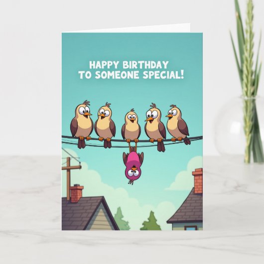 遊び心のある電線上の鳥の誕生日カード カード (正面)
