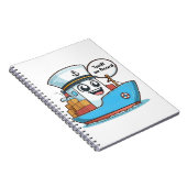 遊び心のある青い漫画の貨物船 関税搭載  ノートブック (右側)