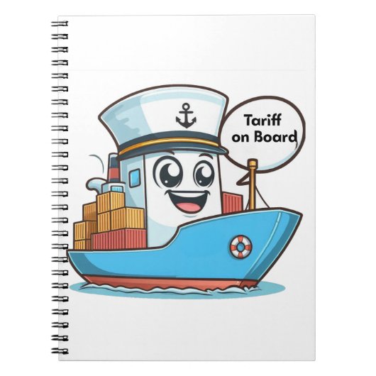 遊び心のある青い漫画の貨物船 関税搭載  ノートブック (正面)