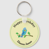 遊び心のある青い鳥の丸型 キーホルダー (正面)