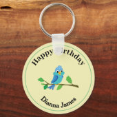 遊び心のある青い鳥の丸型 キーホルダー (正面)