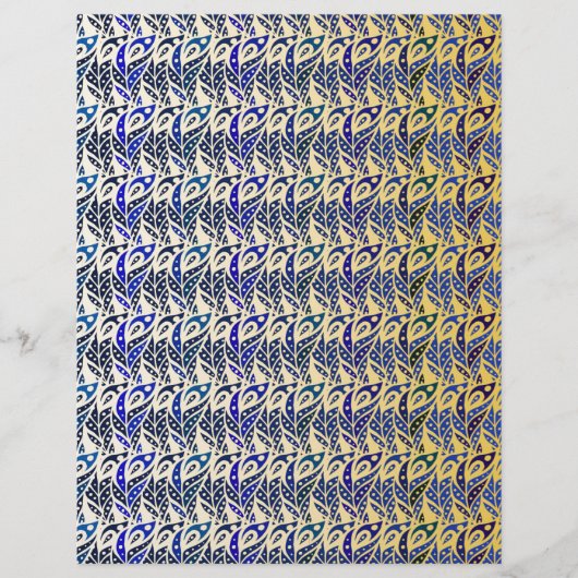 遊び心のある青と金の孔雀の羽根模様 (正面)