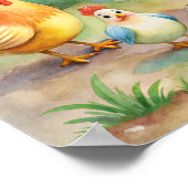 遊び心のある鶏の水彩画 ポスター (角)