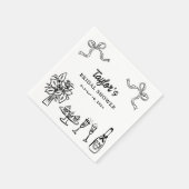 遊び心のある黒の手描き ウェディングシャワーペーパー スタンダードカクテルナプキン (角)