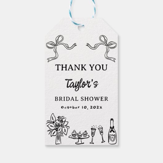 遊び心のある黒の手描き ブライダルシャワー ギフトタグ (裏面)