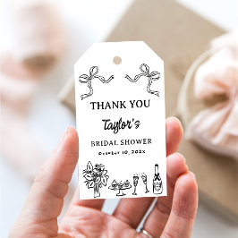 遊び心のある黒の手描き ブライダルシャワー ギフトタグ