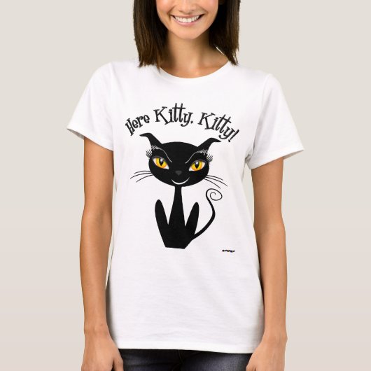 遊び心のある黒猫がここに キティ、キティ！ Tシャツ (正面)