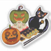 遊び心のある黒猫とめまいカボチャの手巻き寿司 シール (正面)